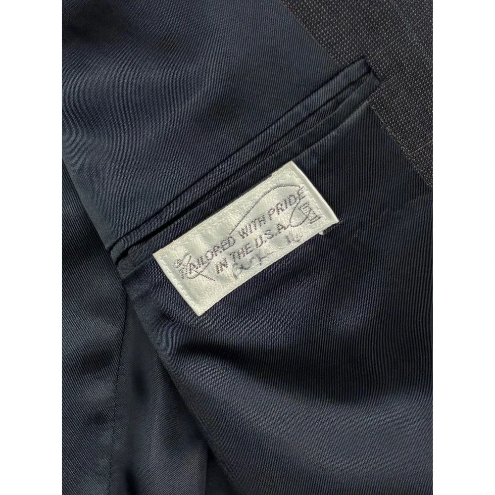 vtg 90s USA Made 42L 34x33 Charcoal Windowpane Check 2pc Pant Suit Wool Pleated